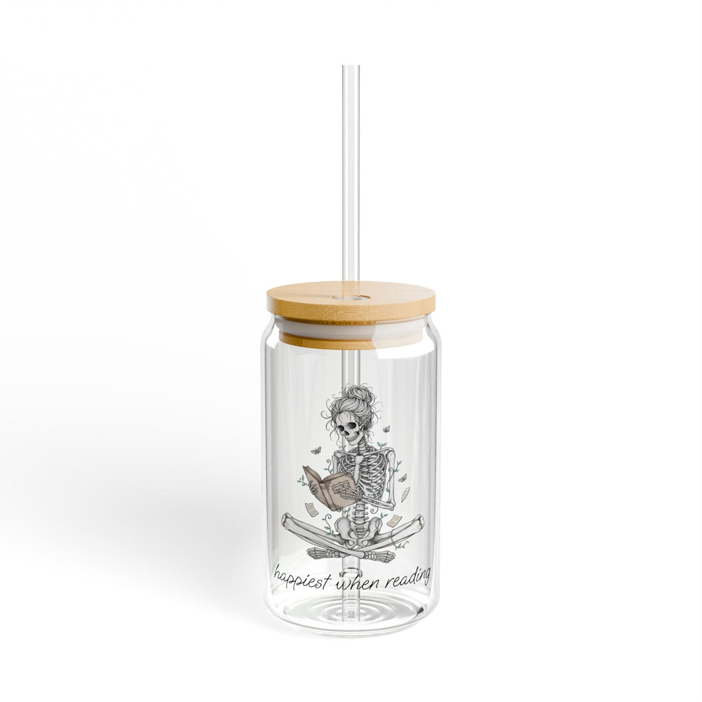 Happiest when reading — Sipper Glass, 16oz