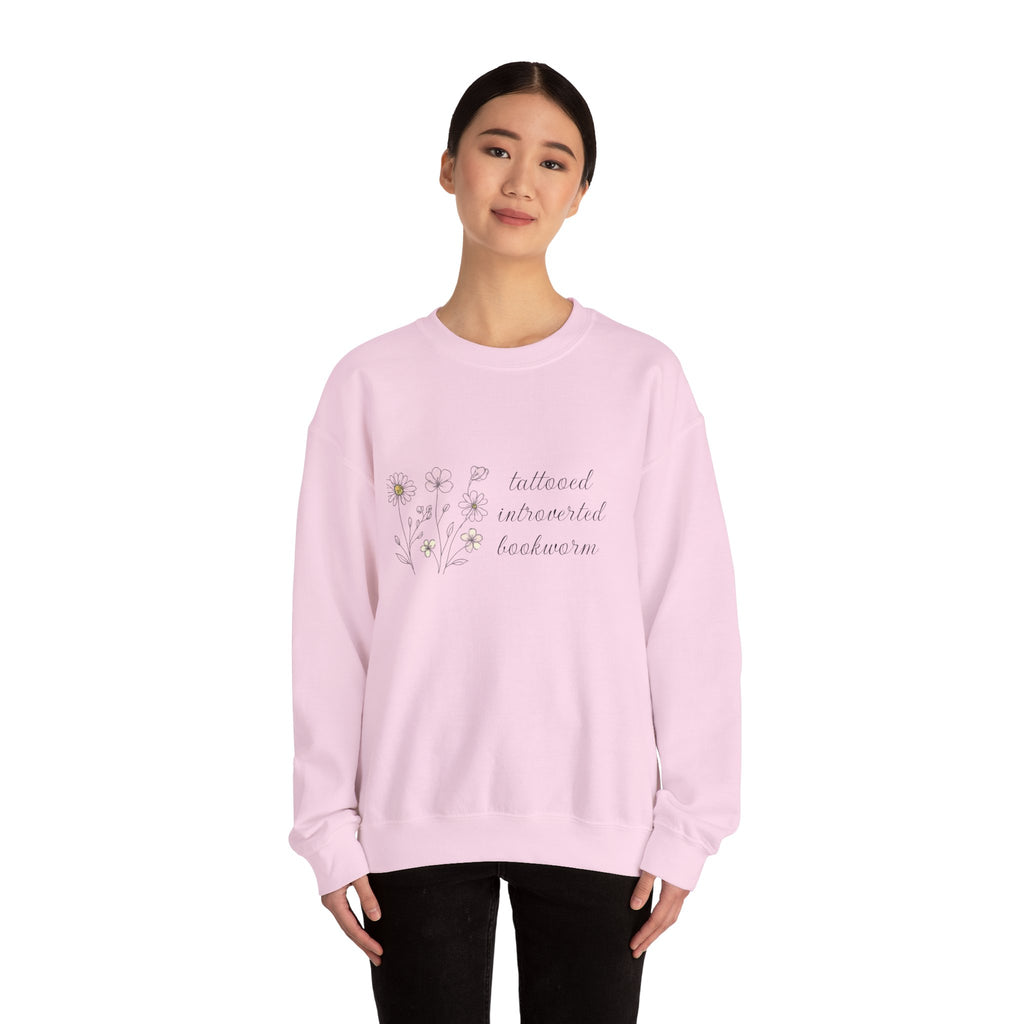 Crewneck Sweatshirt —  "tattooed, introverted, bookworm"